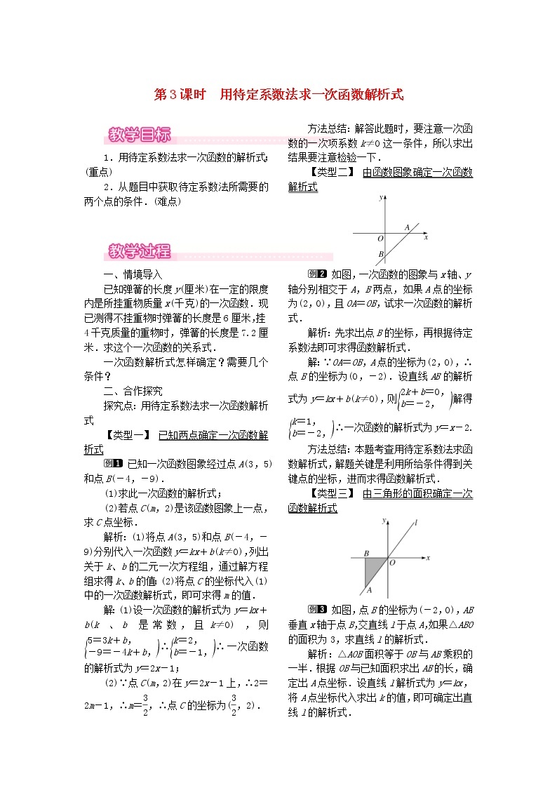 人教版八年级数学下册19.2.2一次函数第3课时《用待定系数法求一次函数解析式》教案(含反思)01