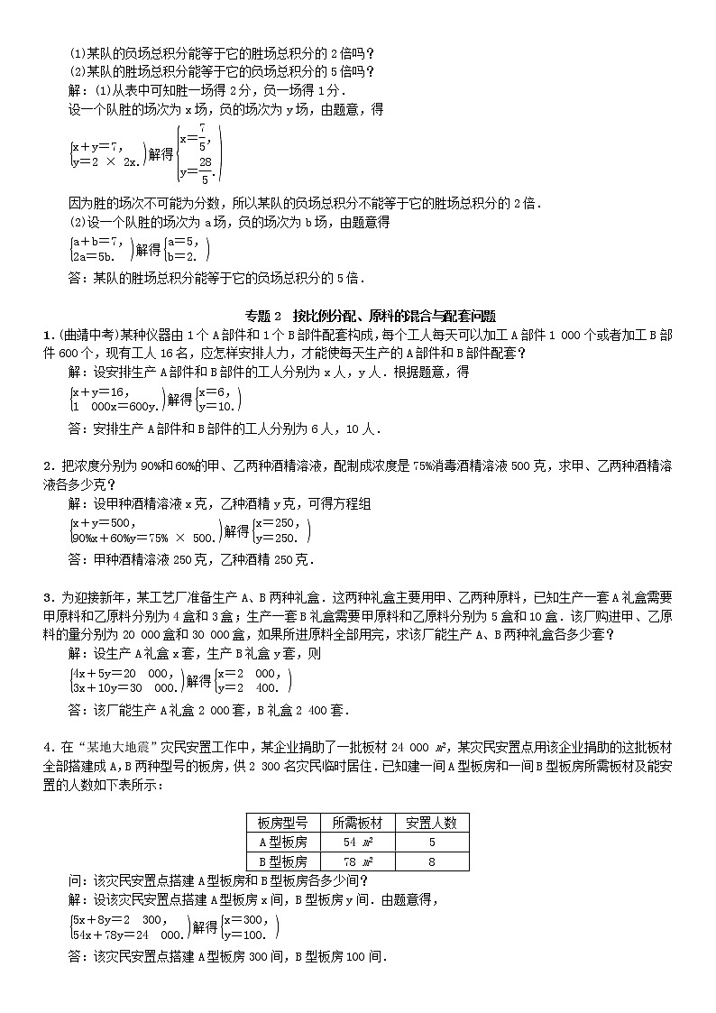 人教版2021年七年级数学下册 小专题《二元一次方程组的实际应用》习题(含答案)02