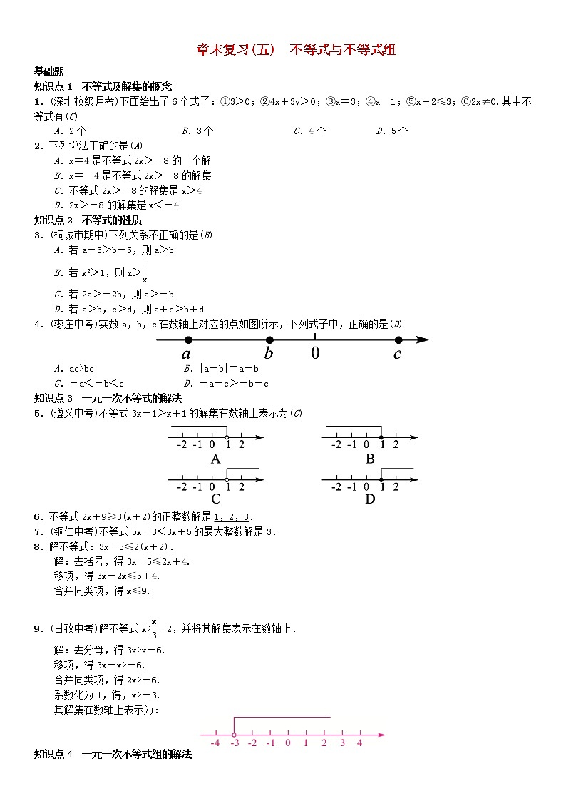 人教版2021年七年级数学下册《不等式与不等式组》章末复习题(含答案)01