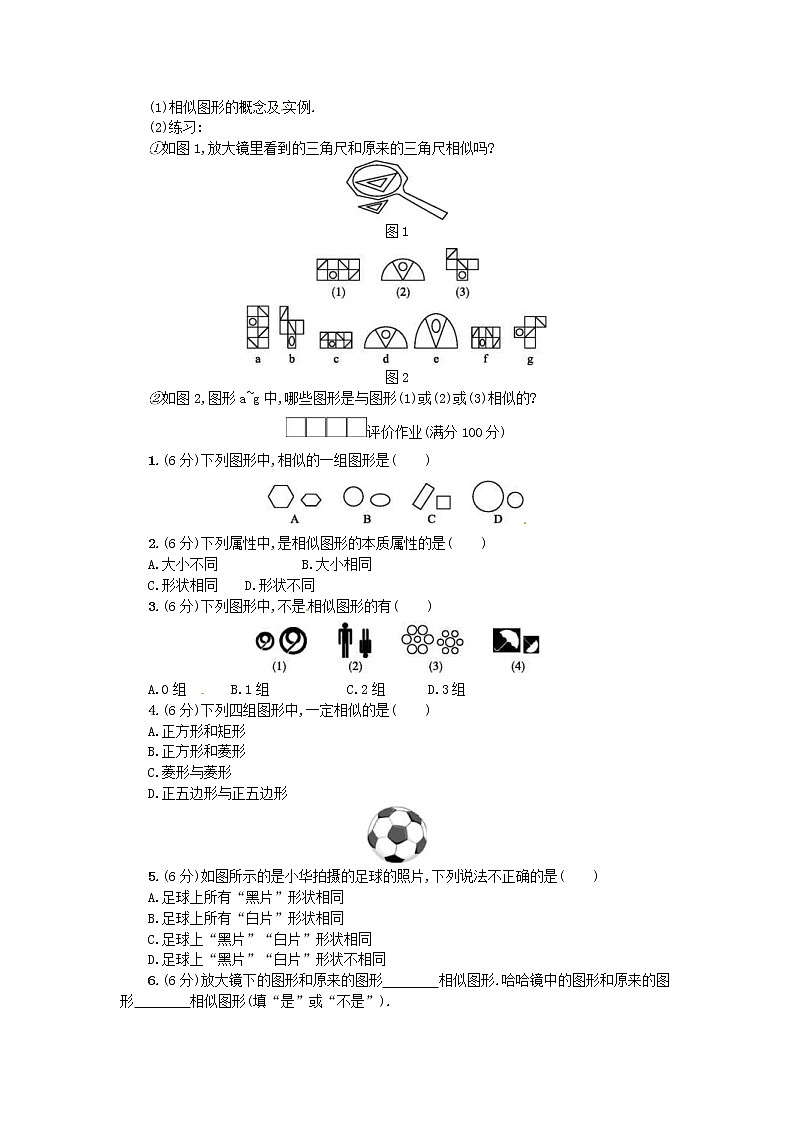 人教版2021年九年级数学下册27.1图形的相似第1课时 学案02