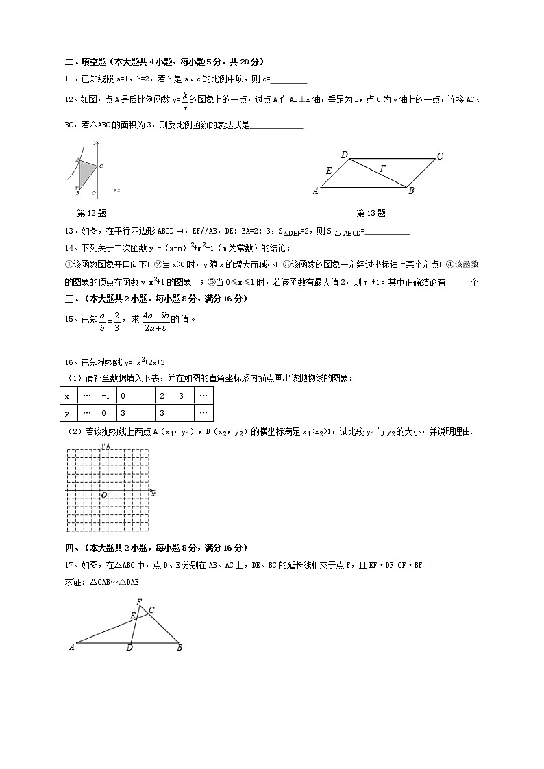 安徽合肥市蜀山区五十中2020-2021第一学期九年级数学期中试卷（含答案）第2页