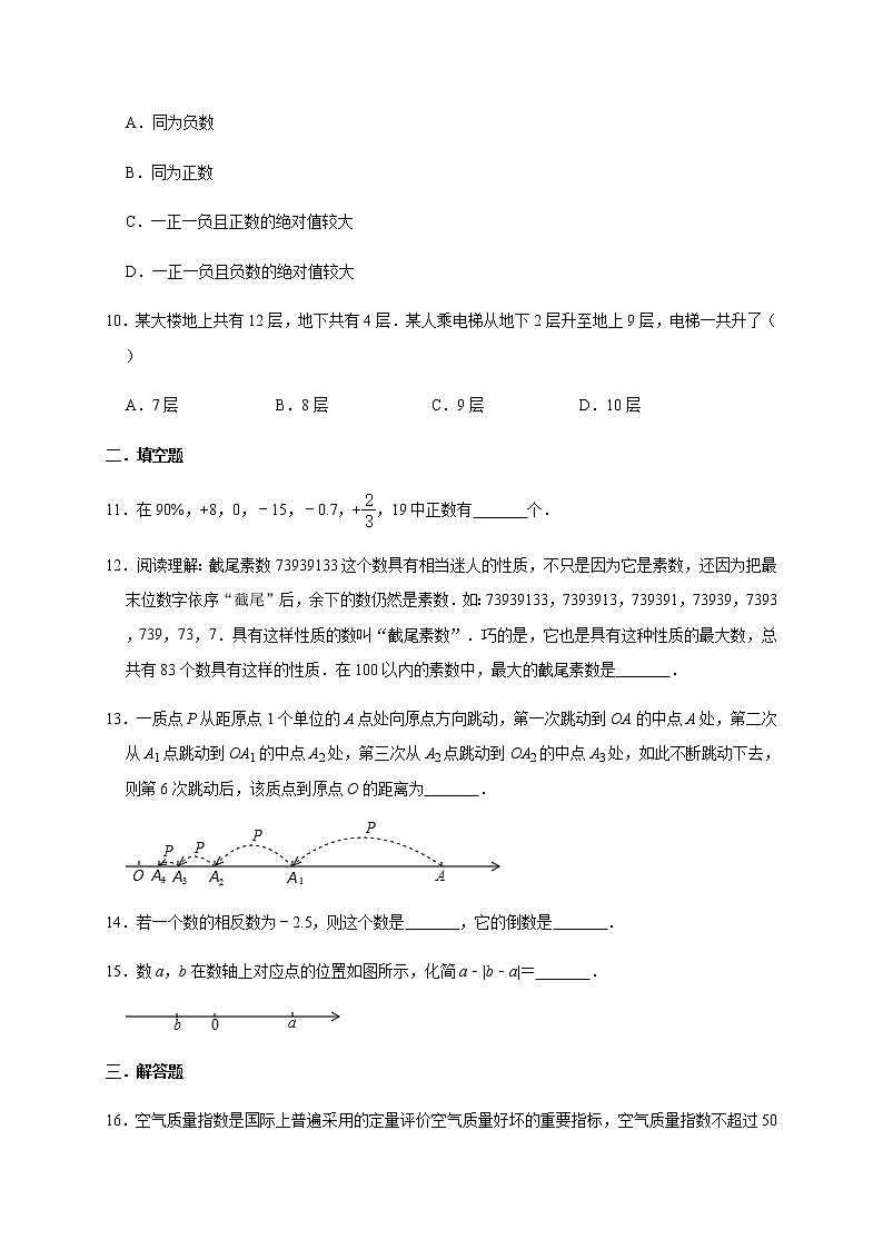 人教版数学七年级上册第1章有理数综合测验第2页