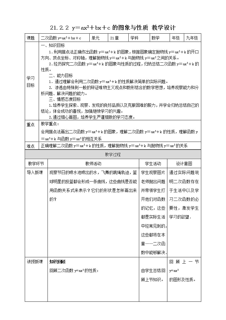 21.2.2二次函数的图象和性质教案01