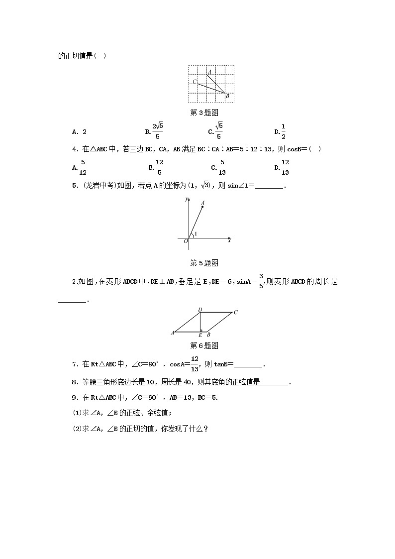 2021年浙教版九年级数学下册 1.1锐角三角函数第1课时同步测试(含答案)02