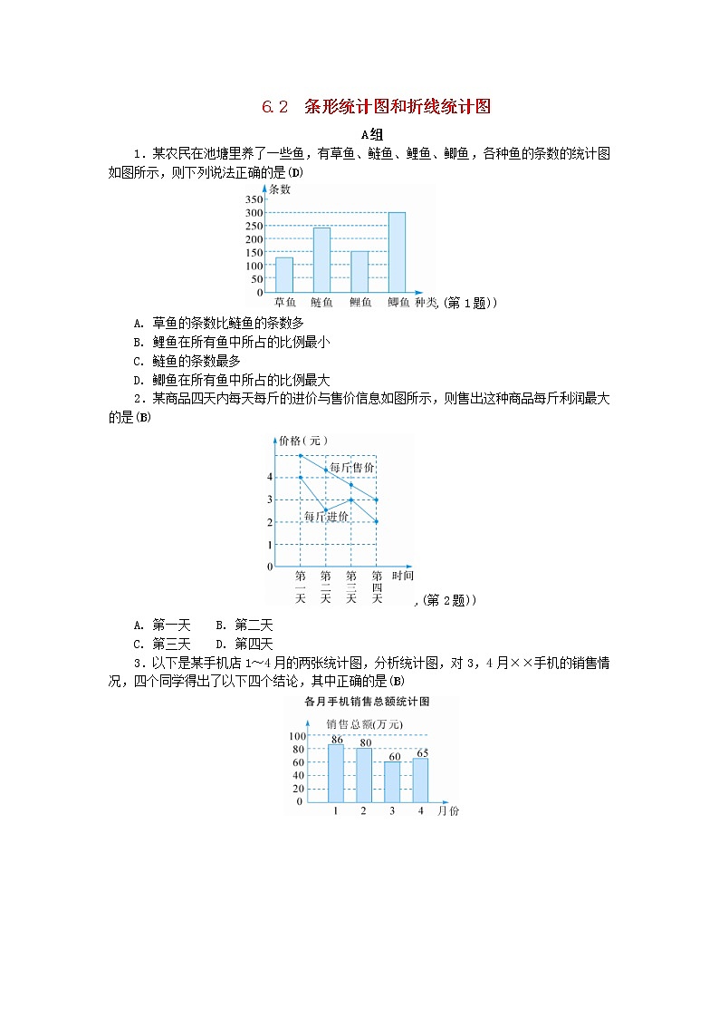 浙教版七年级数学下册 6.2条形统计图和折线统计图练习(含答案)01