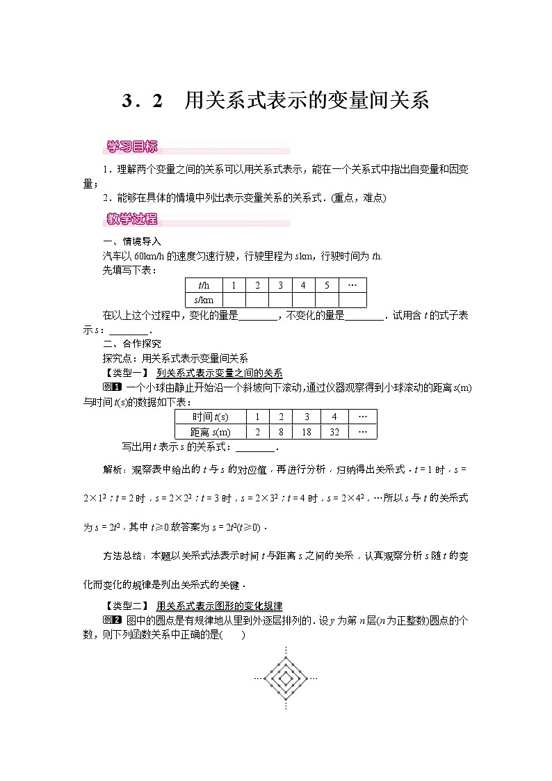 2021年北师大版七年级数学下册 3.2 用关系式表示的变量间关系 教案设计01