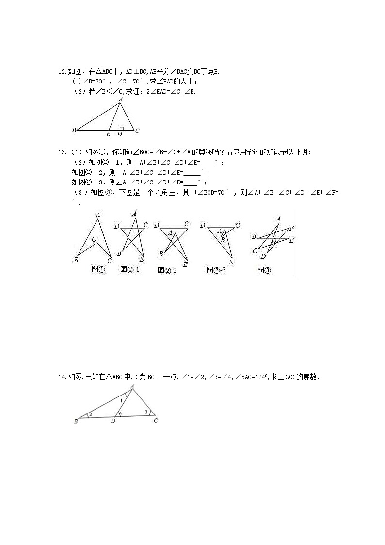 2020年 人教版八年级数学上册期末专题《三角形》（含答案）第3页