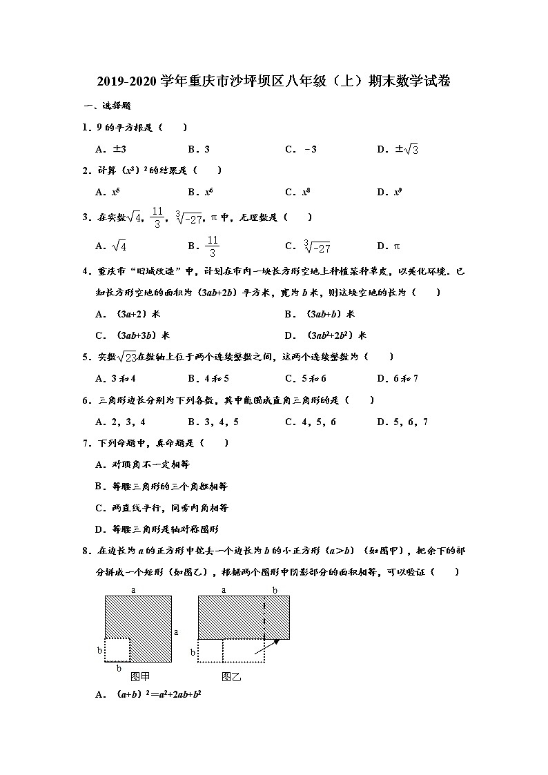 北师大版数学八年级上期末复习题第1页