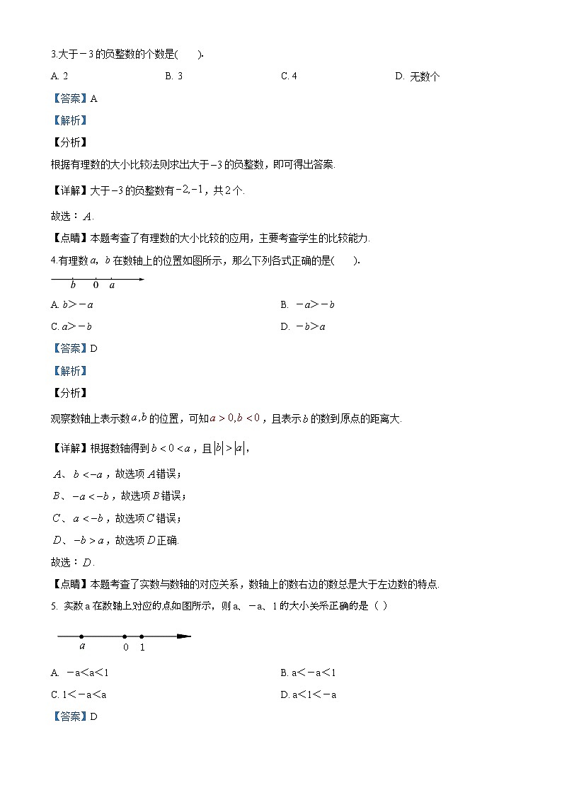 精品解析：沪科版七年级数学上册第1章《1.3有理数的大小》同步练习02