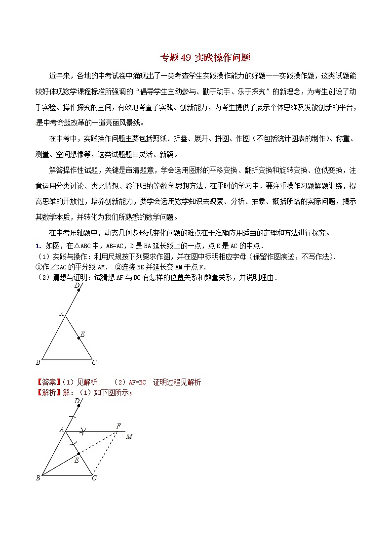 人教版华师大北师大版等通用版 中考数学 专题49 实践操作问题（含解析）01