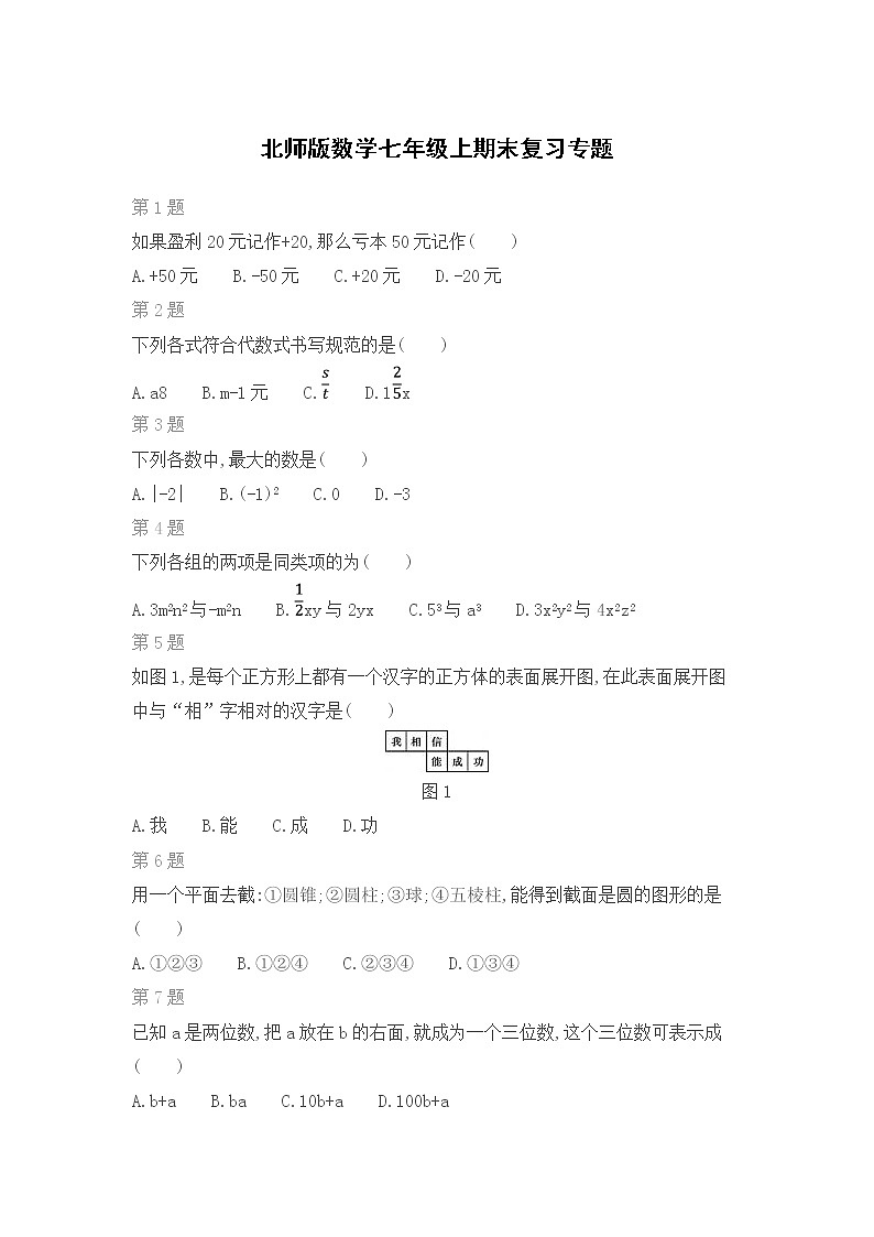 北师版数学七年级上期末复习专题训练（一）01