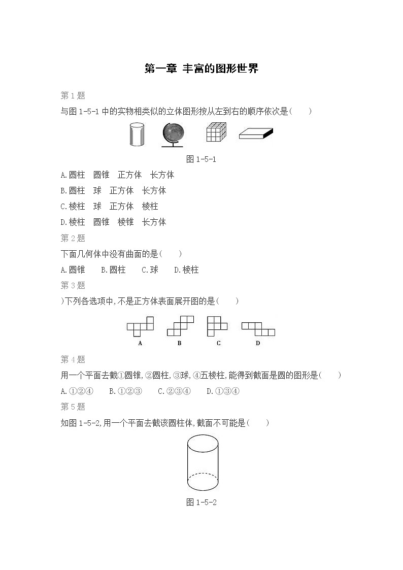 北师版数学七年级上期末复习专题训练：第一章 丰富的图形世界01