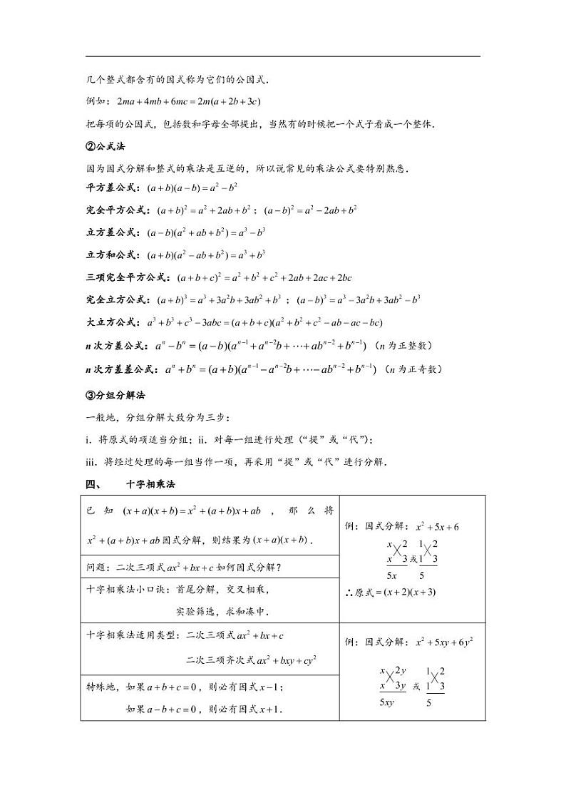 中考数学重难点突破讲义：因式分解题型汇编 培优必备素材02