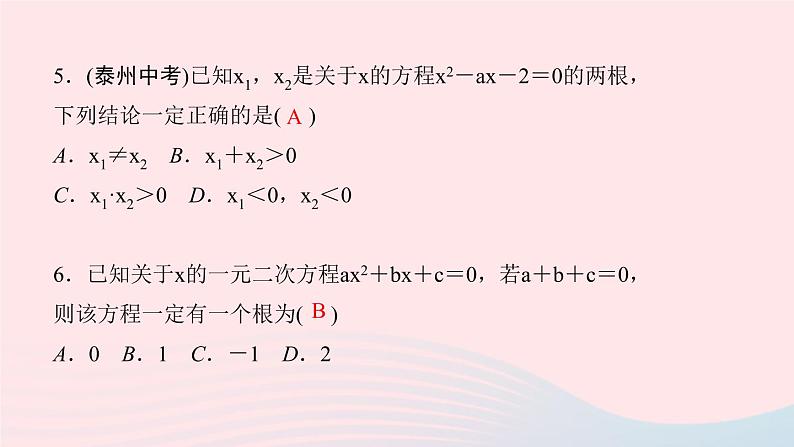 九年级数学上册第二十一章一元二次方程阶段自测(一)课件新版新人教版05