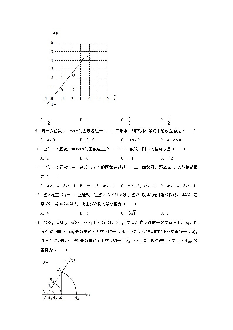 2021年九年级数学中考复习分类专题：一次函数选择题专项（一）03