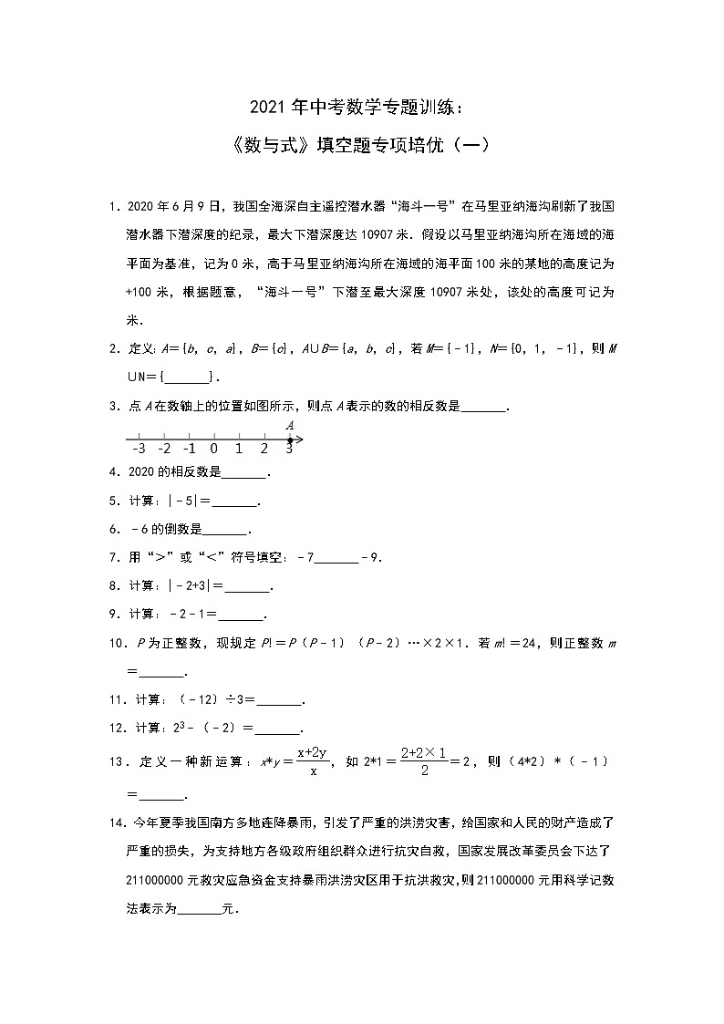 2021年中考数学专题训练：《数与式》填空题专项培优（一）01