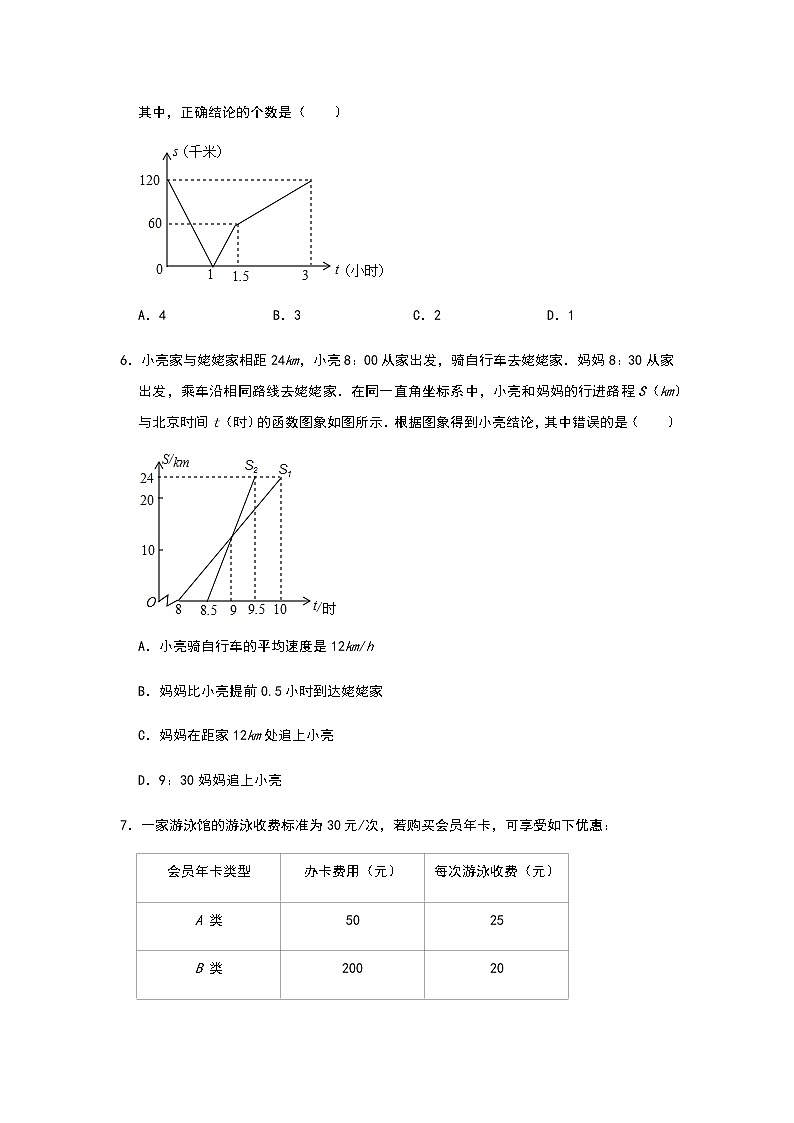 2021年中考数学专题训练：一次函数选择题专项（二）03