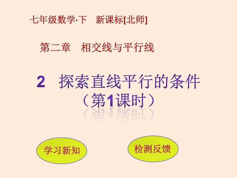 2021年北师大版七年级数学下册课件2.2  探索直线平行的条件（第1课时）01