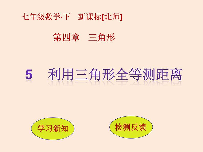 2021年北师大版七年级数学下册课件4.5   利用三角形全等测距离 (共12张PPT)01