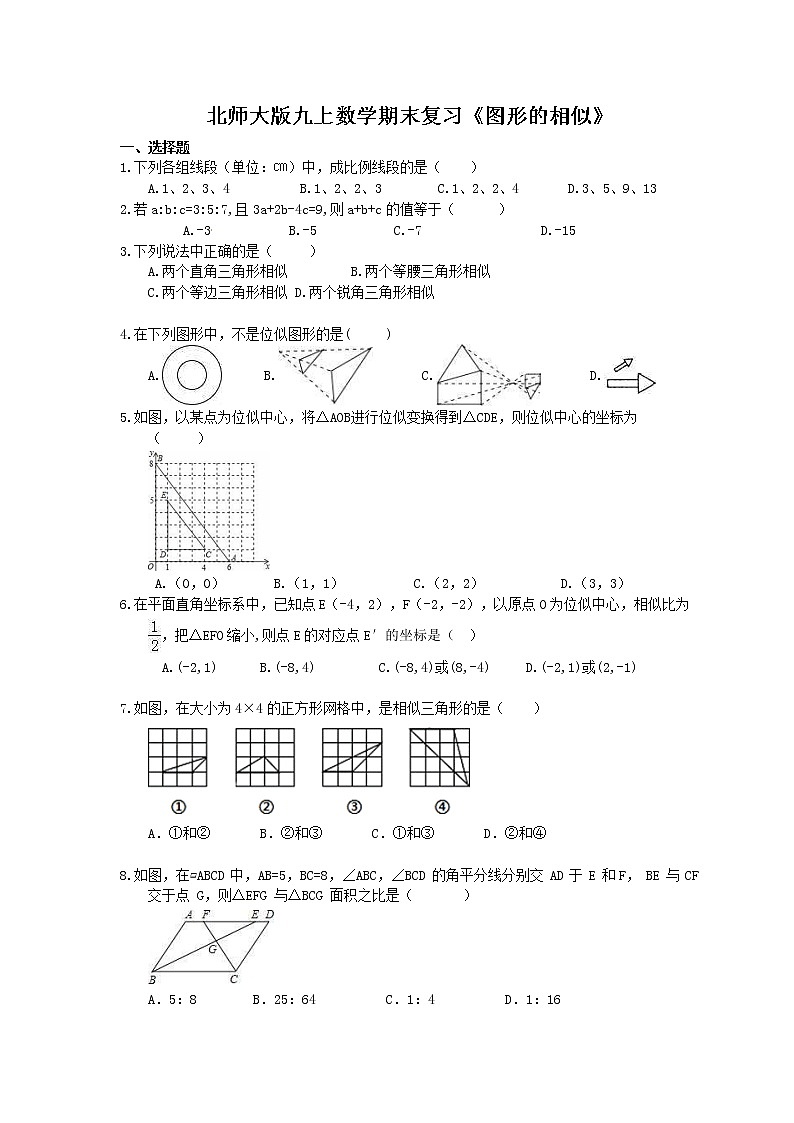 2020年北师大版九上数学期末复习：《图形的相似》（含答案） 试卷01