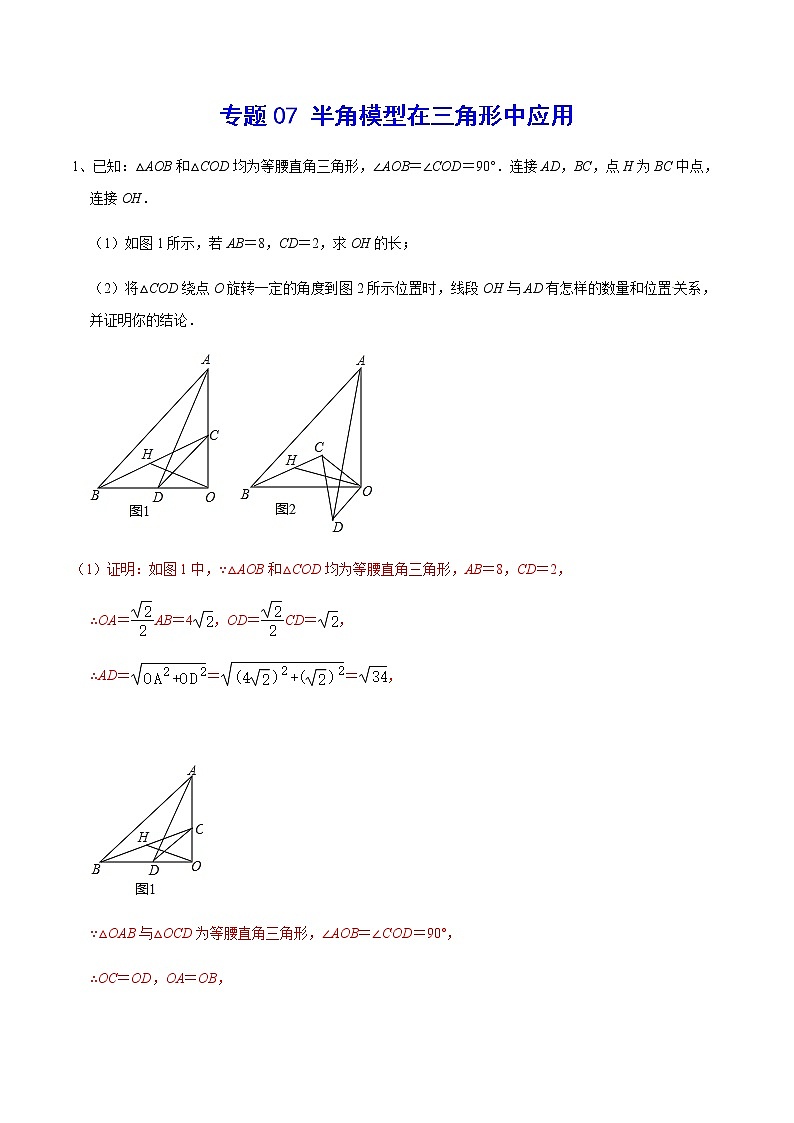 中考数学  专项训 练考点07 半角模型在三角形中应用(能力)01
