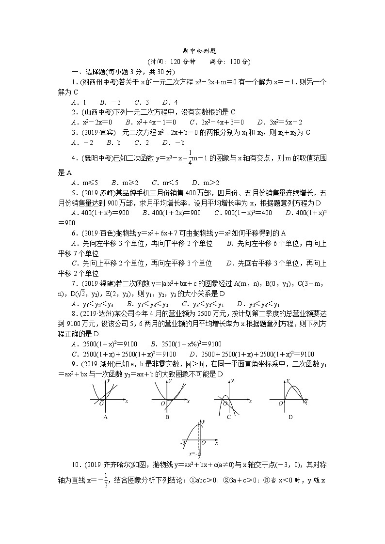 2021河南信阳市冯店一中九上数学期中检测题（含答案）第1页