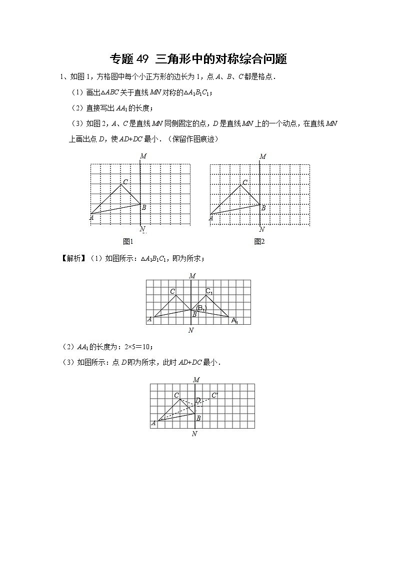 中考数学 专项训练 考点49 三角形中的对称综合问题第1页