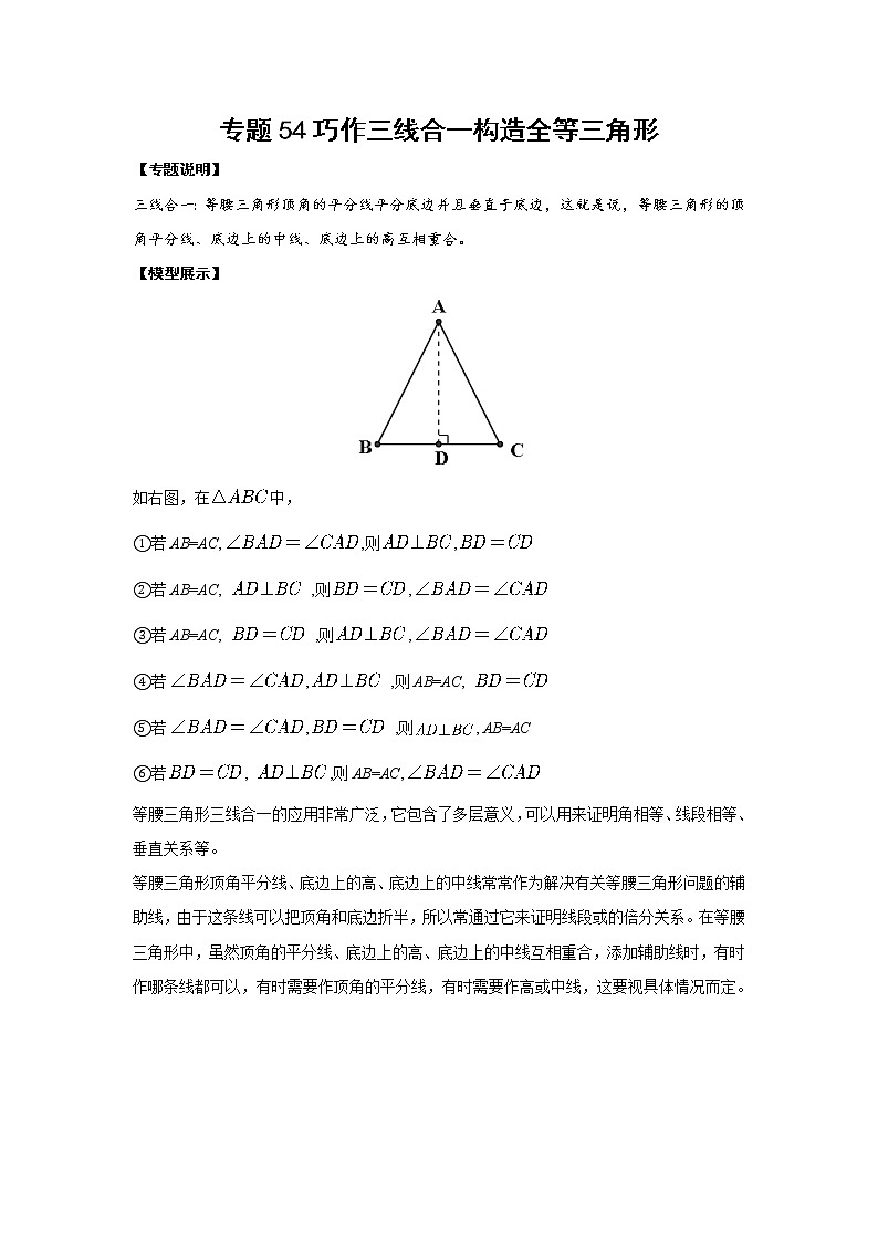 中考数学 专项训练 考点54 巧作三线合一构造全等三角形第1页