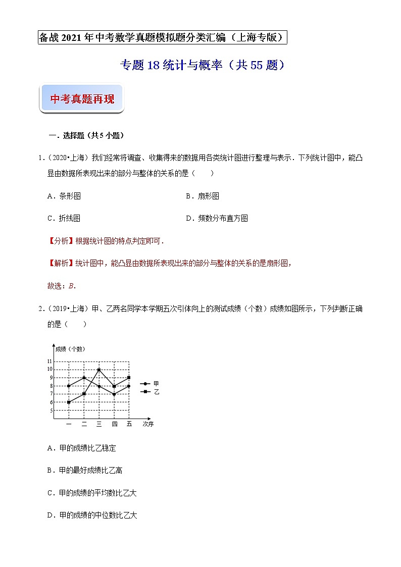 备战2021年上海中考专题18：统计与概率01