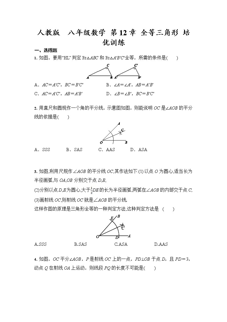 人教版  八年级数学上册 第12章 全等三角形 培优训练（含答案）01