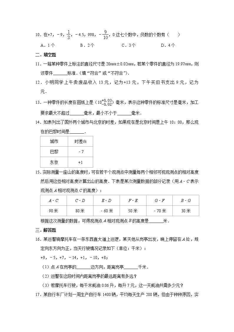 人教版数学七年级上册 第1章 1.1正数和负数同步测试试题（一）02