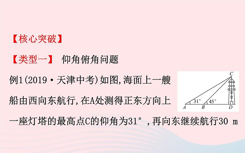 2021年九 年级中考数学全程复习专题七：解直角三角形的实际应用的基本类型 课件06