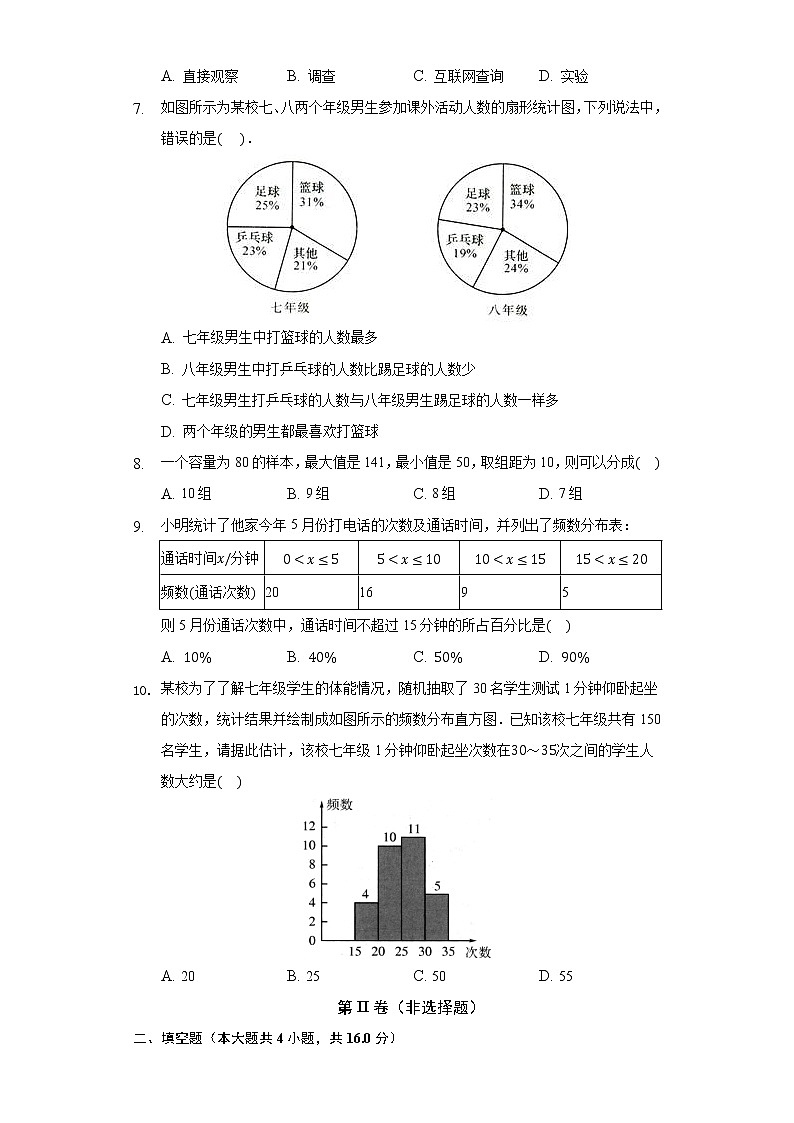 2020-2021学年北师大初一上数学6.3数据的表示检测练习及解析试卷02