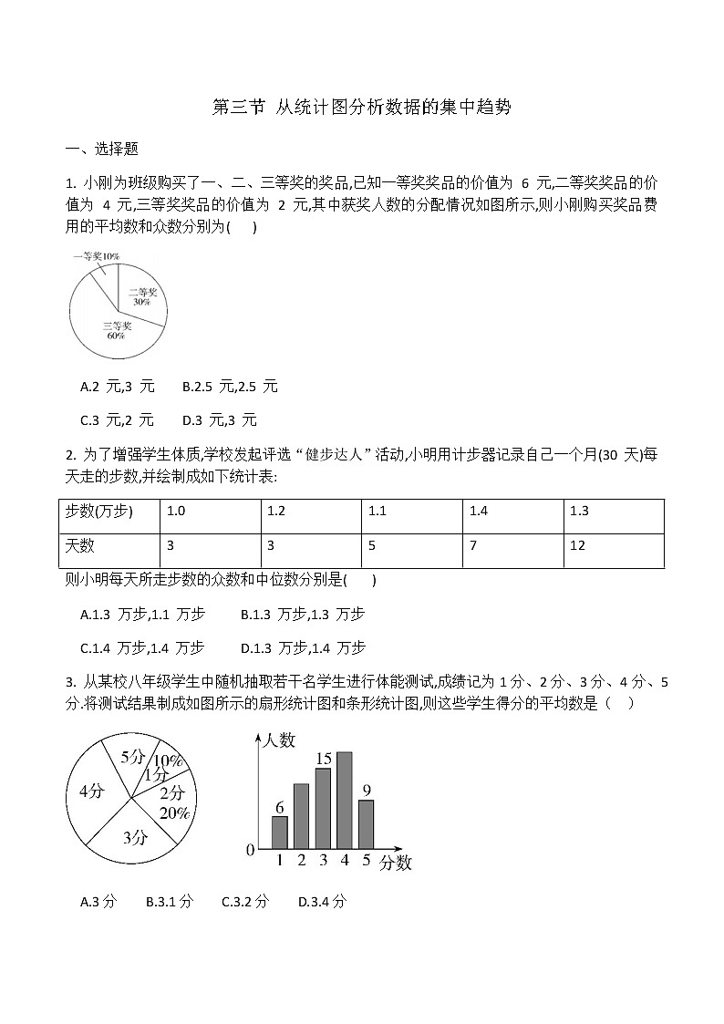 北师大版八年级数学上册6.3《从统计图分析数据的集中趋势》同步测试（有答案）01