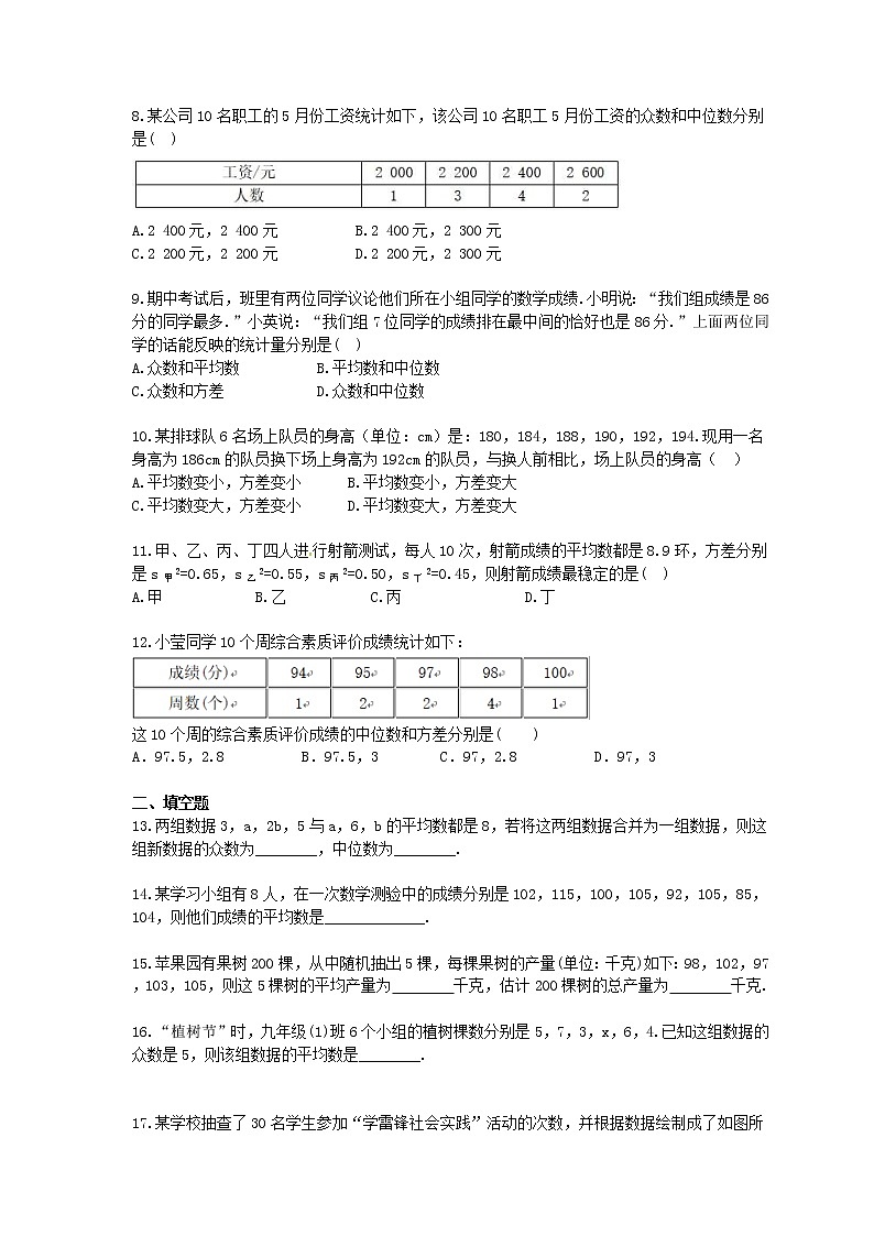 2020年北师大版数学八年级上册《数据的分析》单元测试 (含答案)02