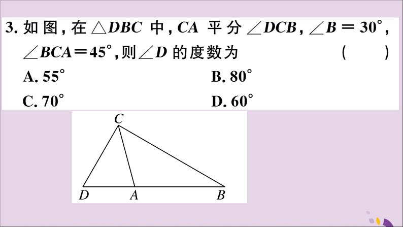 八年级数学上册11-2与三角形有关的角11-2-1第1课时三角形的内角和习题课件（新版）新人教版第4页