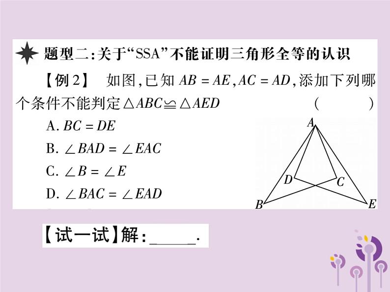 八年级数学上册12《全等三角形》12-2三角形全等的判定第2课时三角形全等的判定（二）（SAS）习题课件07