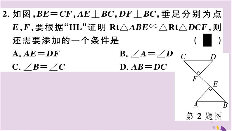 八年级数学上册12-2三角形全等的判定第4课时“斜边、直角边”习题讲评课件（新版）新人教版03