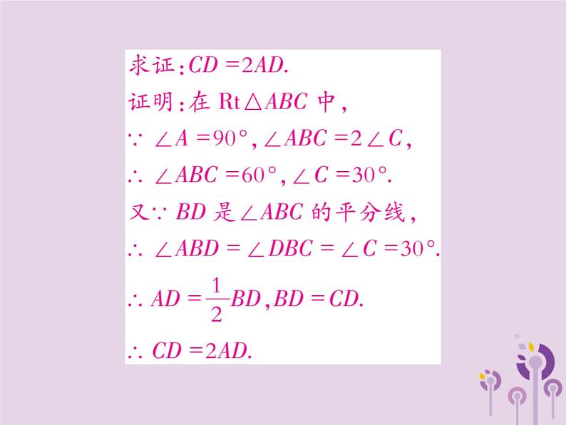 八年级数学上册13《轴对称》13-3等腰三角形13-3-2等边三角形第2课时“30°角所对直角边等于斜边的一半”的运用习题课件08