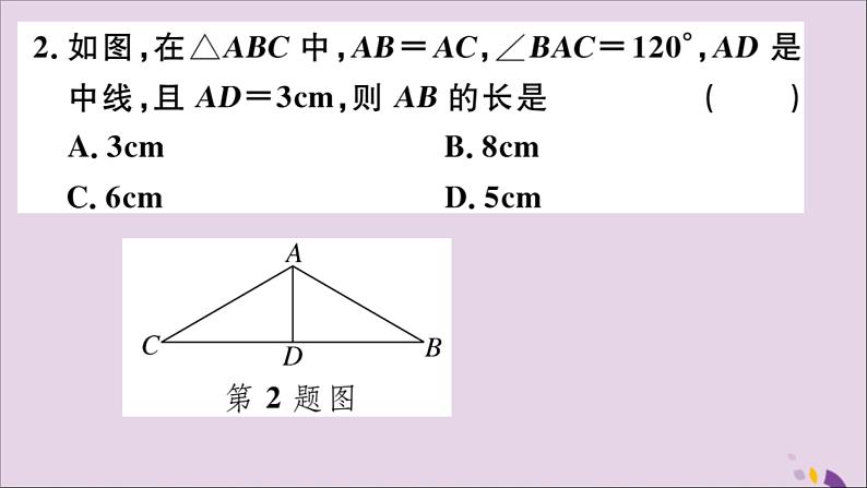 八年级数学上册13-3等腰三角形13-3-2第2课时含30°角的直角三角形的性质习题讲评课件（新版）新人教版03