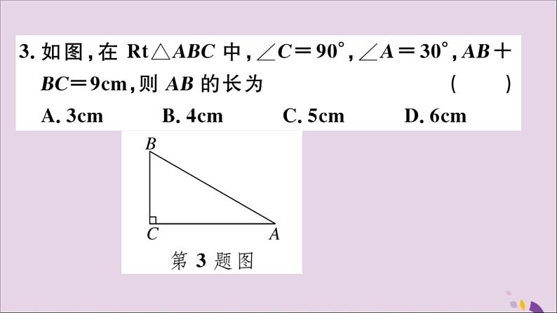 八年级数学上册13-3等腰三角形13-3-2第2课时含30°角的直角三角形的性质习题讲评课件（新版）新人教版04