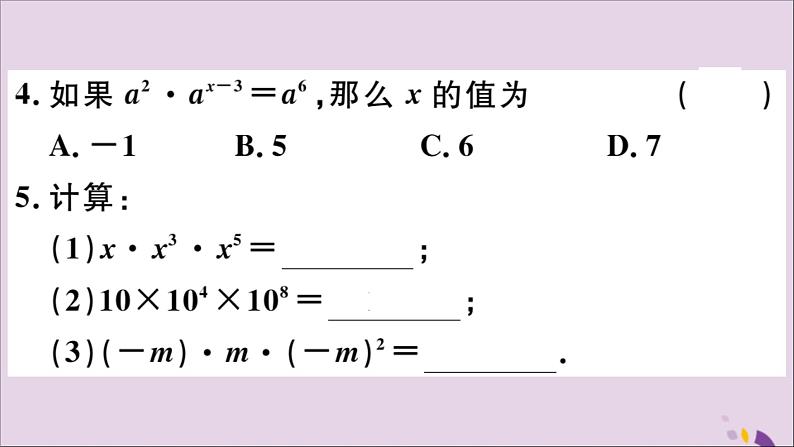 八年级数学上册14-1整式的乘法14-1-1同底数幂的乘法习题课件（新版）新人教版第4页