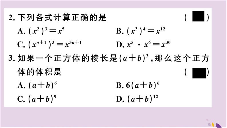 八年级数学上册14-1整式的乘法14-1-2幂的乘方习题讲评课件（新版）新人教版第3页