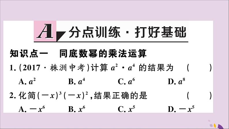 八年级数学上册14-1整式的乘法14-1-1同底数幂的乘法习题讲评课件（新版）新人教版第2页