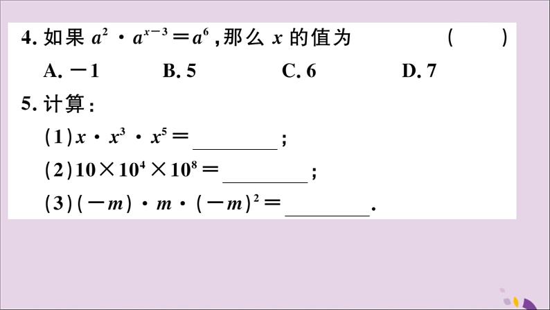 八年级数学上册14-1整式的乘法14-1-1同底数幂的乘法习题讲评课件（新版）新人教版第4页