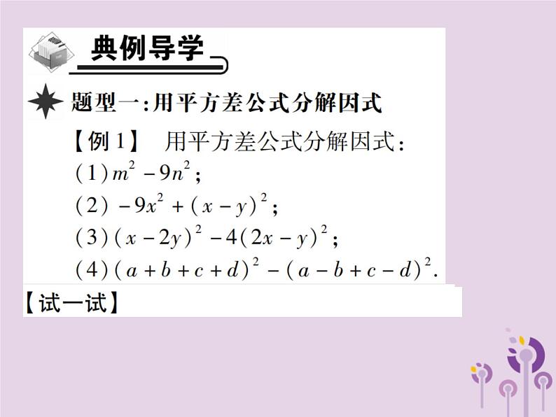 八年级数学上册14《整式的乘法与因式分解》14-3因式分解14-3-2公式法第1课时运用平方差公式习题课件03