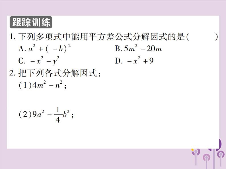 八年级数学上册14《整式的乘法与因式分解》14-3因式分解14-3-2公式法第1课时运用平方差公式习题课件05