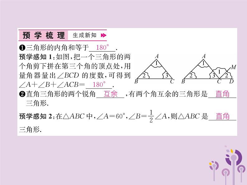 八年级数学上册第11章三角形11-2与三角形有关的角11-2-1三角形的内角作业课件第2页