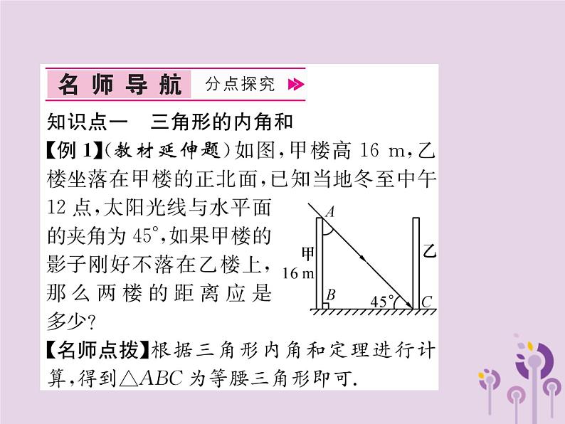 八年级数学上册第11章三角形11-2与三角形有关的角11-2-1三角形的内角作业课件第4页