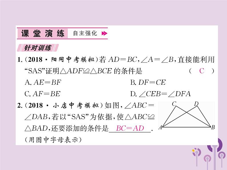 八年级数学上册第12章全等三角形12-2三角形全等的判定第2课时用“SAS”判定三角形全等作业课件08